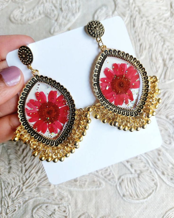 Resin Bloom Red Flower Jhumka
