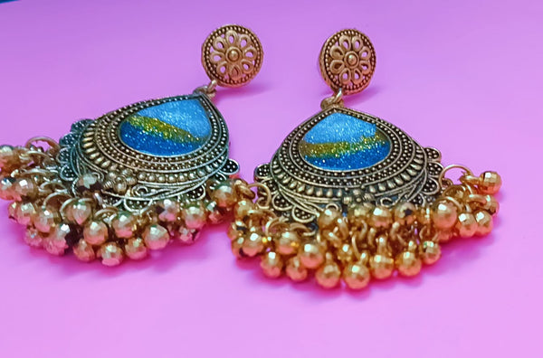 Blue Golden & White Combination Jhumka