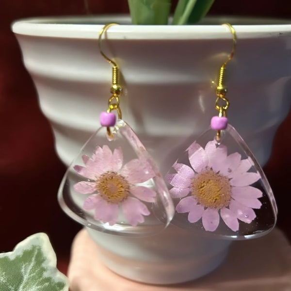 Pink Desy flower Hoop Earrings