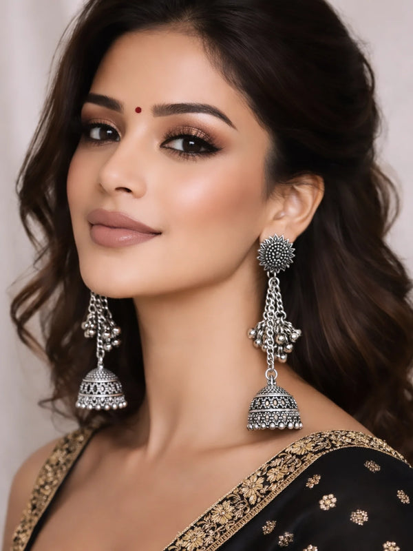 Mini Kashmiri Silver Jhumka Earrings