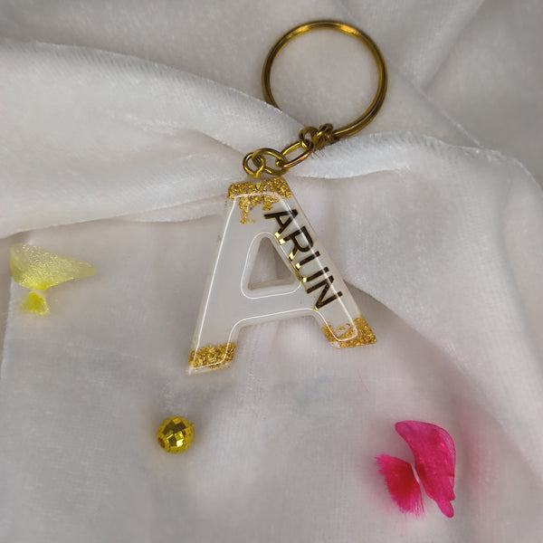 Personalized White Resin Keychains With A Initials