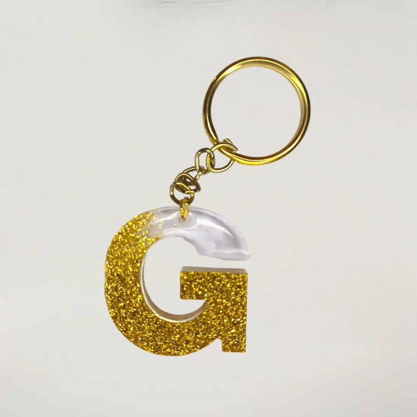 Stylish Golden Glitter Resin Keychain – Elegant "G" Initial