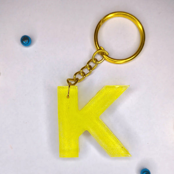 Yellow Resin Keychains with K Initials | Gift for Mother