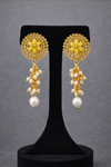 Floral Yellow Gold Finish Pearl Drop Earrings