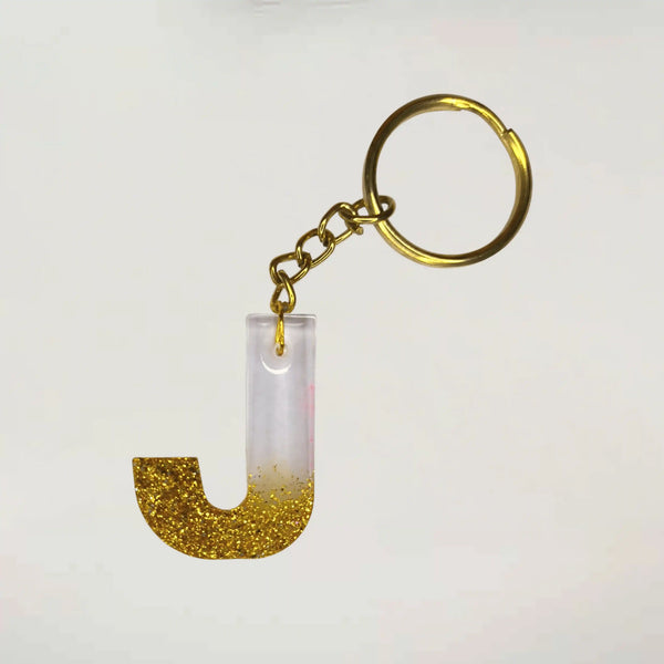 Stylish Golden Glitter Resin Keychain – Elegant "G" Initial