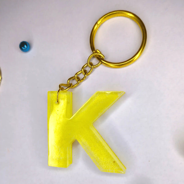 Yellow Resin Keychains with K Initials | Gift for Mother