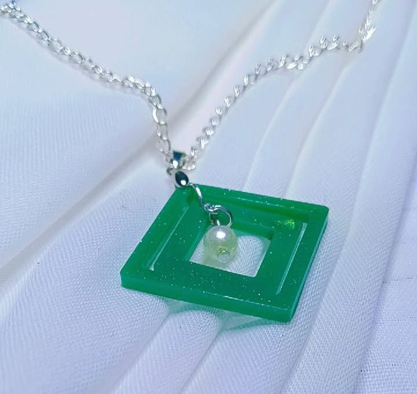 Mint Green Resin Pendant with Classic Pearl Accent