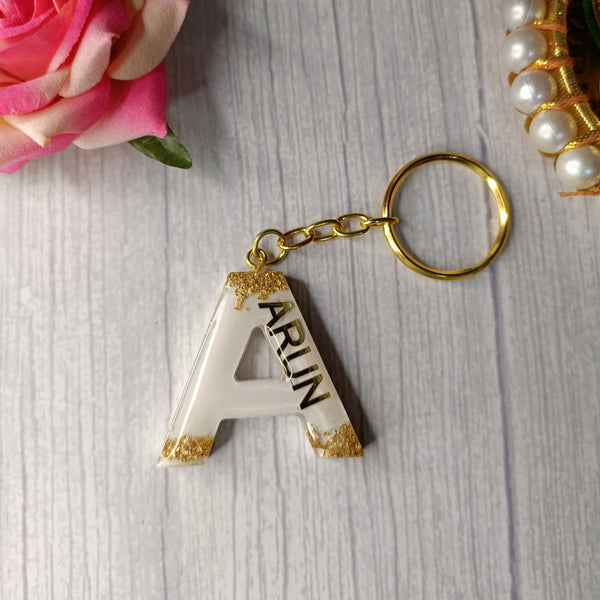 Personalized White Resin Keychains With A Initials
