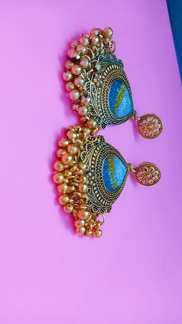 Blue Golden & White Combination Jhumka